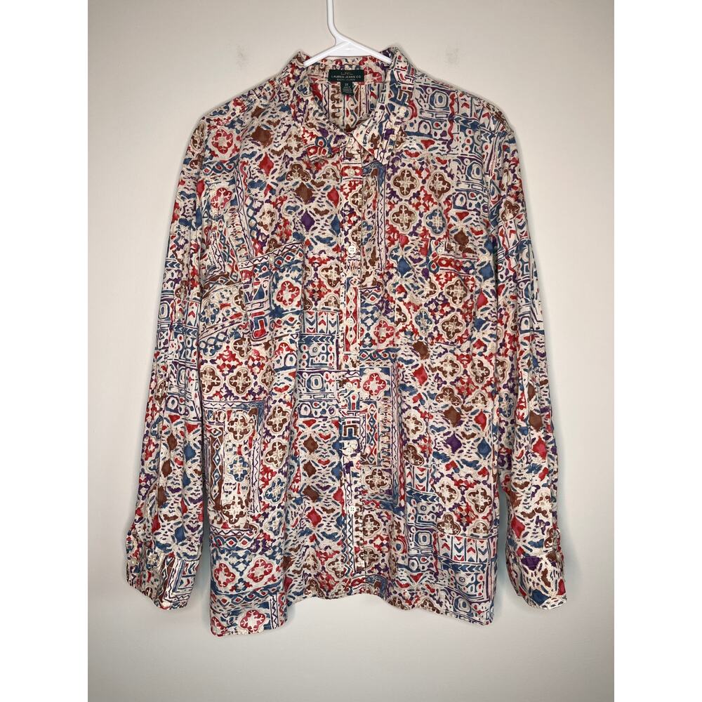 Lauren Ralph Lauren Teal Rust Red Southwestern Aztec Old Money Oxford Shirt 3X